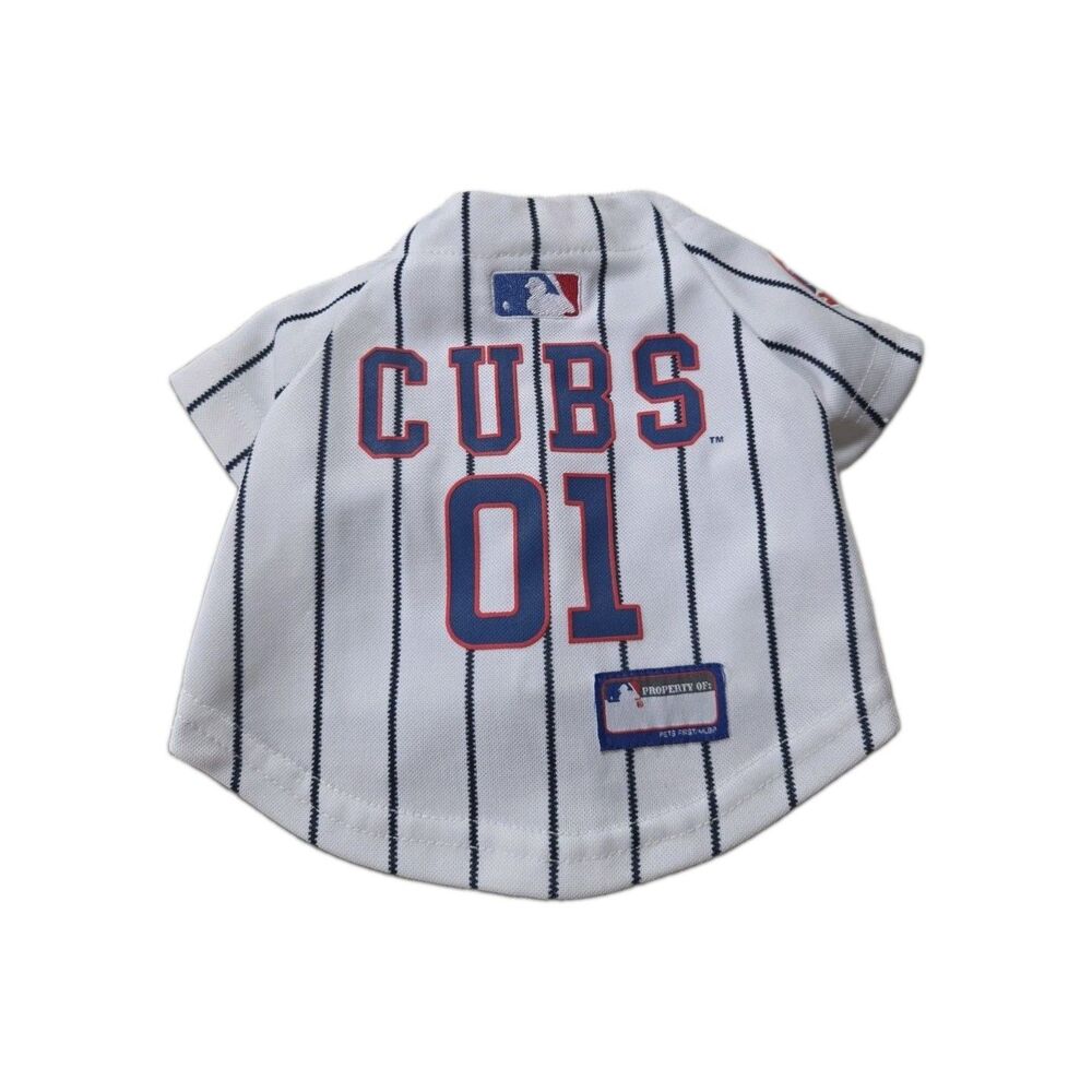 Pets First Chicago Cubs MLB Pinstripe Baseball Dog Jersey White Size XS EUC